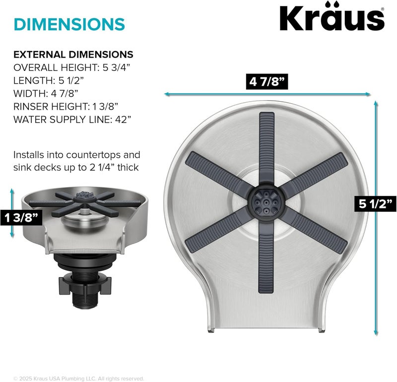 Kraus غسالة زجاج CleanMate لمغسلة المطبخ بتشطيب من الفولاذ المقاوم للصدأ بدون بقع، KGR-500SFS - Image 3